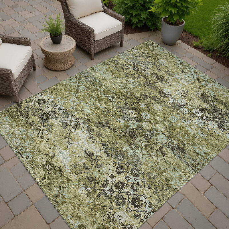 Machine Washable Indoor/Outdoor Chantille ACN2433 Traditional Rug, Olive, 9' x 12'