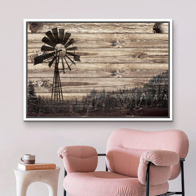 " Wood Panel Windmill Country Farm Landscape " Print