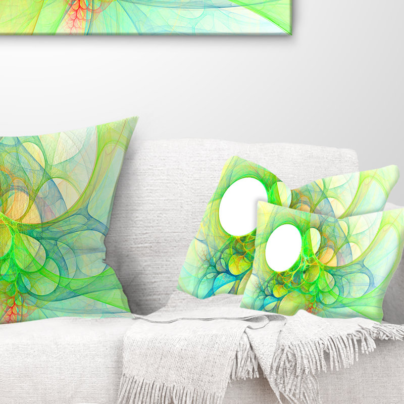 Green Fractal Angel Wings - Coussin imprimé abstrait, Vert / blanc