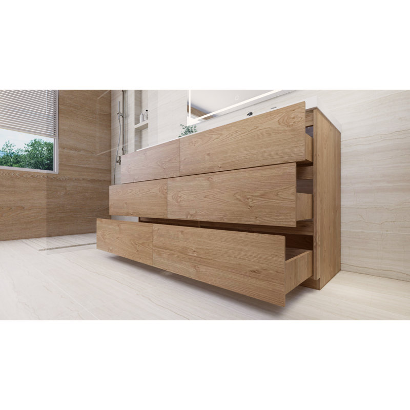 Ensemble de meuble-lavabo simple 60 po Hanzila, Chêne de la Nouvelle-Angleterre
