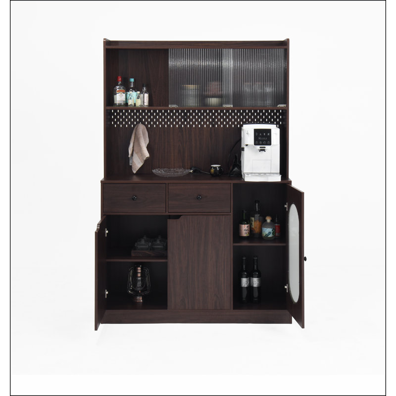 71"Tall Kitchen Pantry Storage Cabinet, Large Capacity Display Cabinet with Reeded Glass Doors and Microwave Stand, Bakers Racks with Storage for Kitchens, Pantry, Living Room