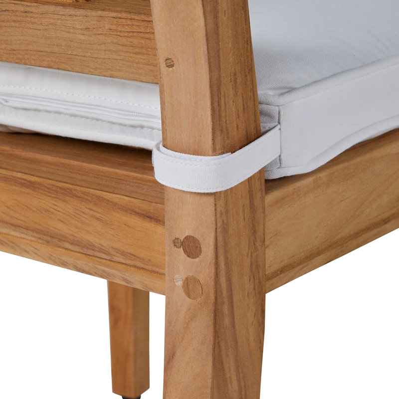 Haley Patio Dining Side Chair with Cushions, Natural Teak, Natural White, Welt
