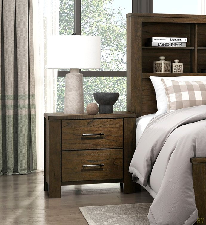 Table de chevet 1Pc de meubles de chambre à coucher à l'esthétique rustique 2X tiroirs 1Pc