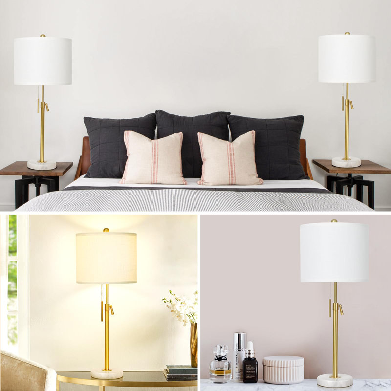 Adjustable Height Modern Table Lamps Set Of 2, 3-Way Dimmable LED Bulbs,  Fabric Shade, 30" H x 10.98" W x 10.98" D