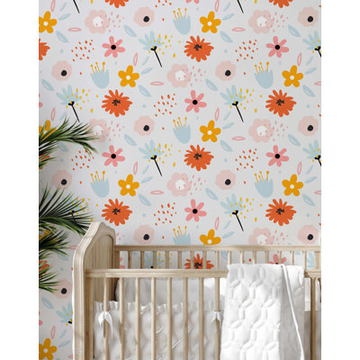 7m x 75cm Matte Childrens Naive Floral Wallpaper Roll