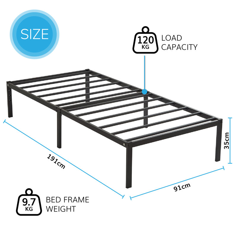 Platform Metal Bed Frame Modern, Single