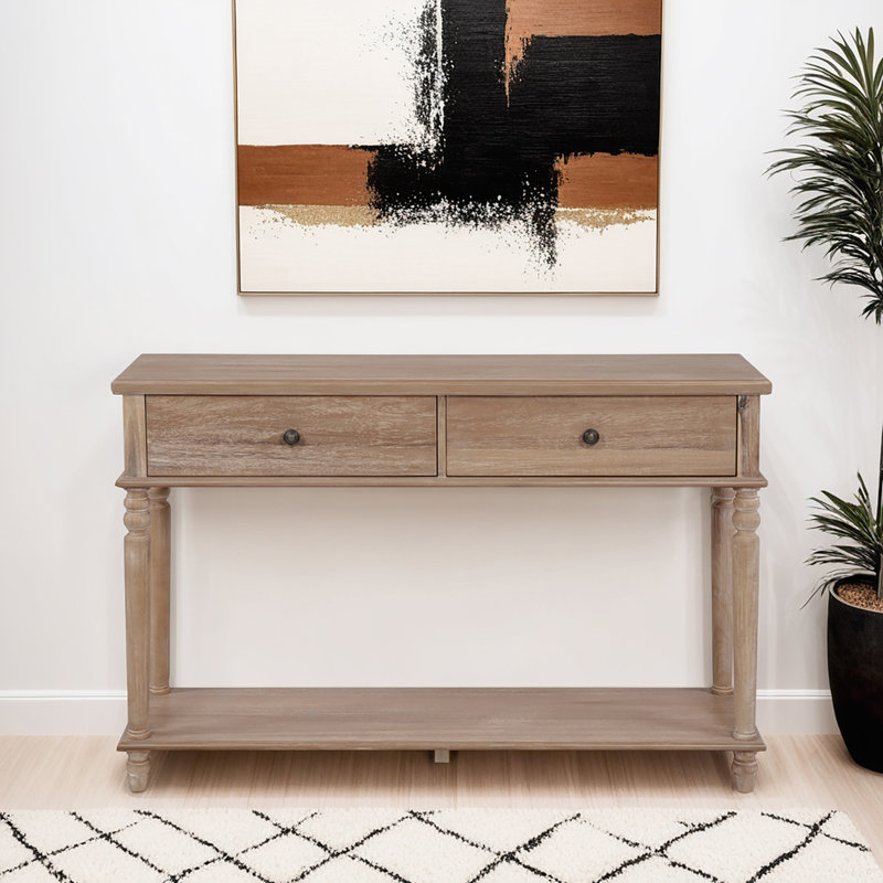 Birkley 48” 2-Drawer Console Table With Display Shelf, Tan