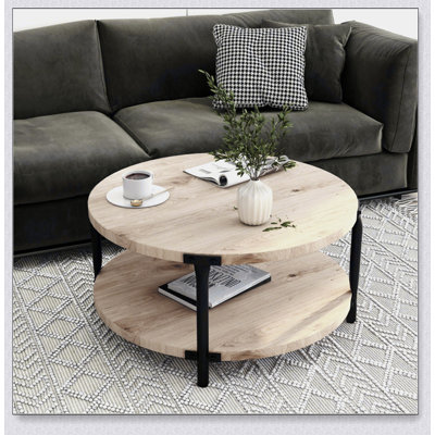 Modern Minimalist Round Coffee Table With Double-Layer Open Storage, Easy Assembly For Living And Study Rooms
