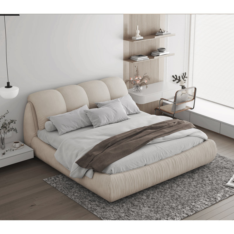 Lit-bateau tapissier Henness, Très grand, Beige