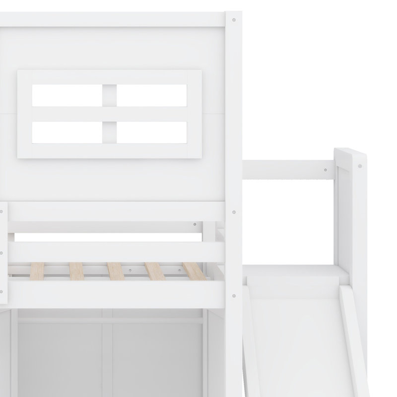 Lit mezzanine avec garde-robe, tablettes de rangement