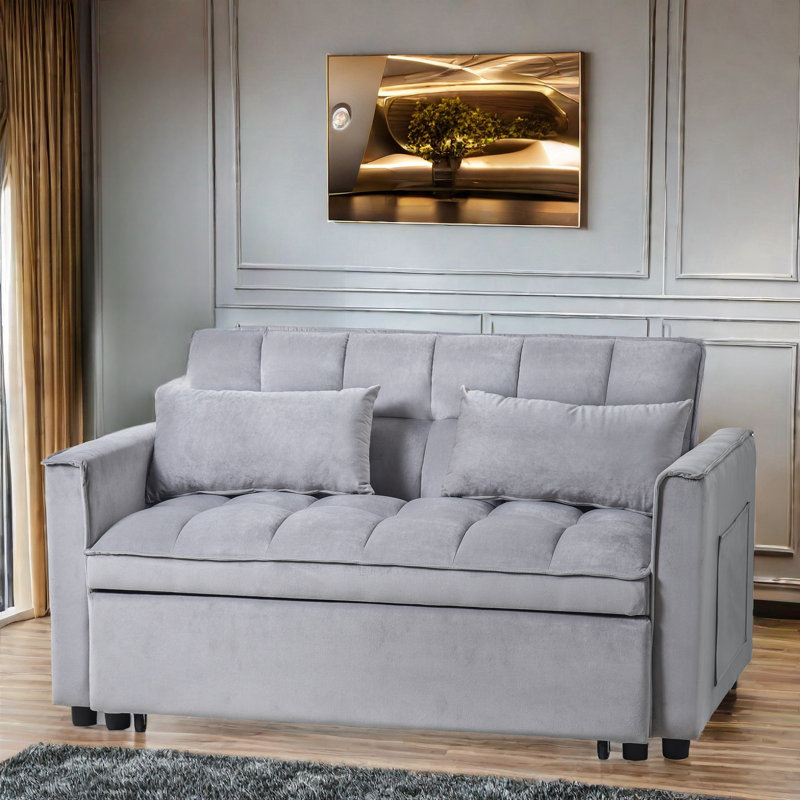 Amelita 53.54'' Velvet Sleeper Sofa, Gray