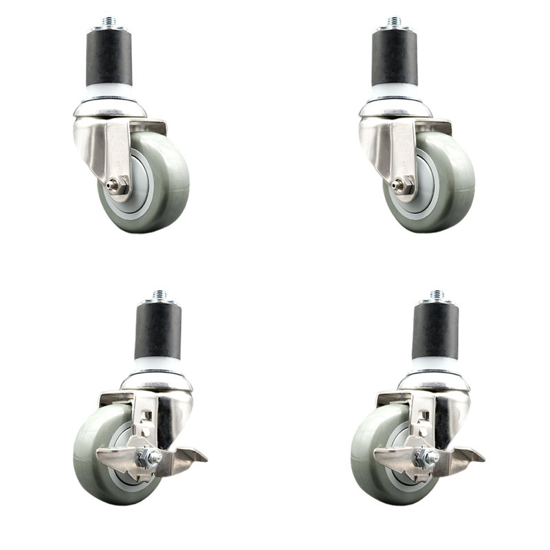 Ensemble de roulettes extensibles en poly pivotant avec 2 freins, gris, H 3 po x l 3 po