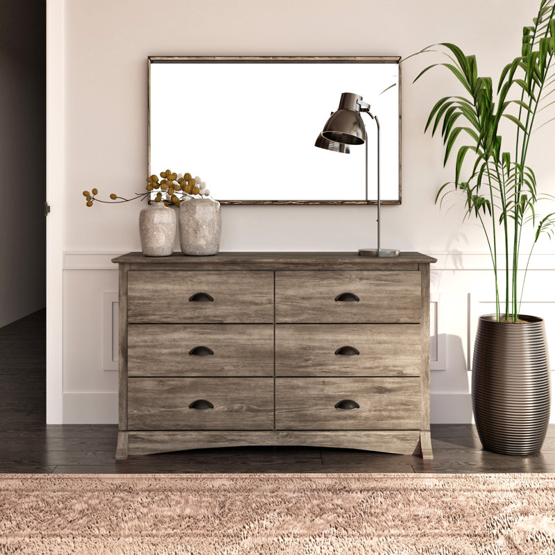 Commode double compacte à 6 tiroirs de 48 po de largeur Wahhaj, Gris dérivé
