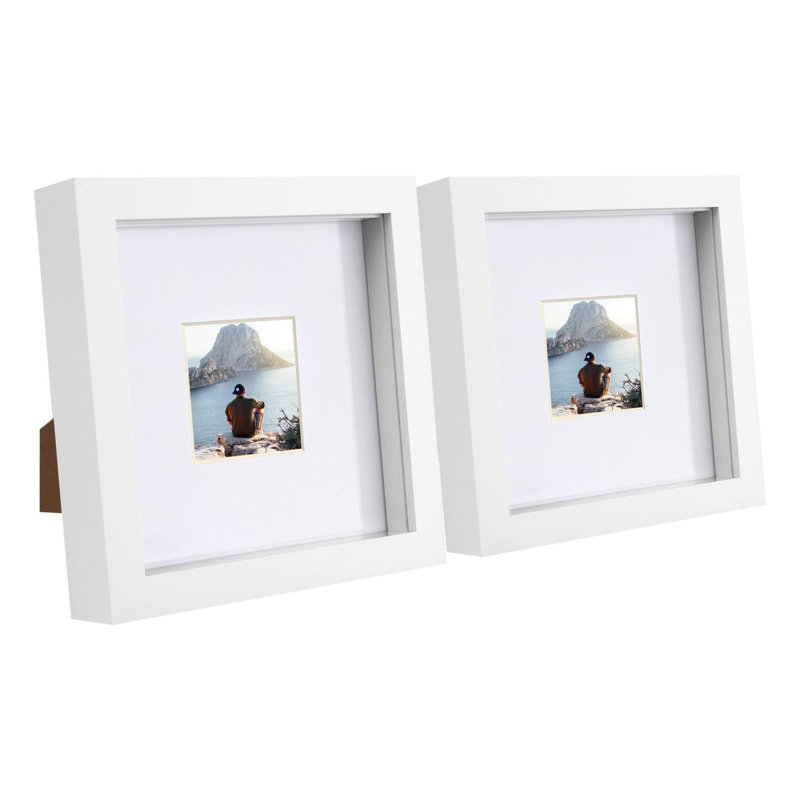 Nicola Spring - 6" x 6" White 3D Box Photo Frames - 2" x 2" Mount, White, 2" x 2"