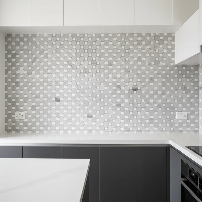 Tuscany 12" x 12" Marble Octagon and Dot Mosaic Wall & Floor Tile