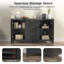 Buffet, armoire de rangement latérale avec deux portes et trois tiroirs pour la cuisine et le salon, noir