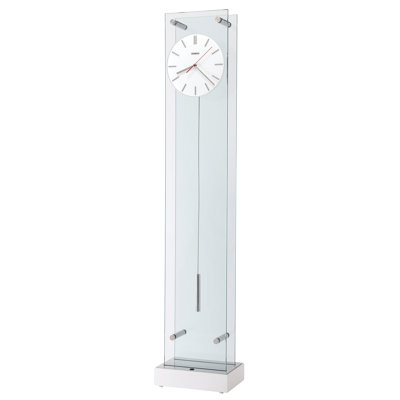Echo II Modern Grandfather Clock, Linear Glass Case, Triple Chime Quartz Movement, Polished Chrome A