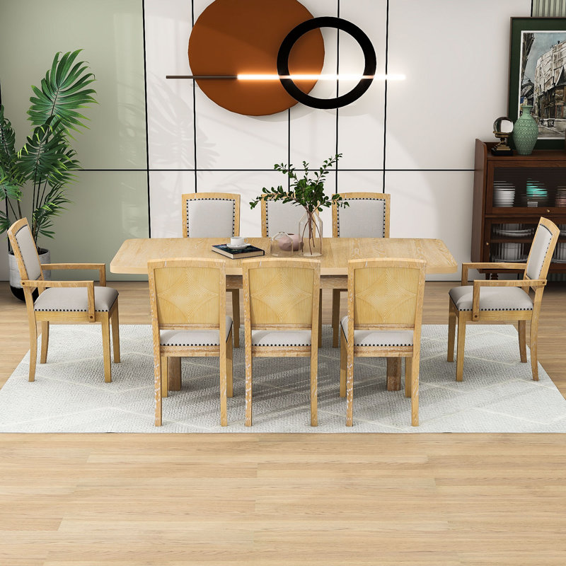 Rahish 9-Piece Wood Dining Set with Removable Leaf and Chairs, Natural, Natural, Natural/Gray