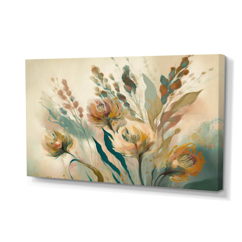 Fleurs sauvages dans des couleurs rétro délavées III - art mural sur toile florale