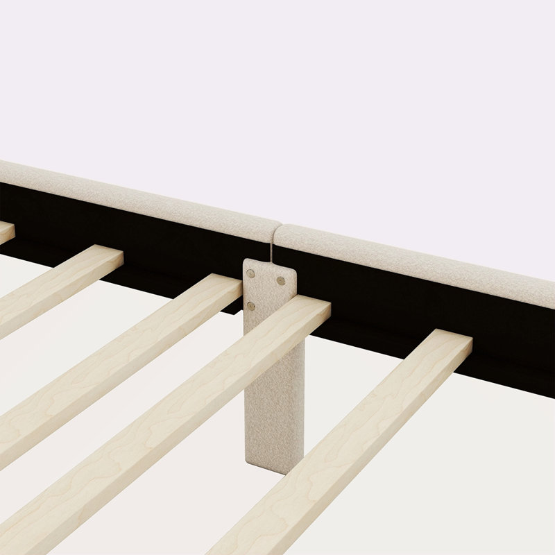 Lit plateforme tapissier avec pieds en bois, Lit simple