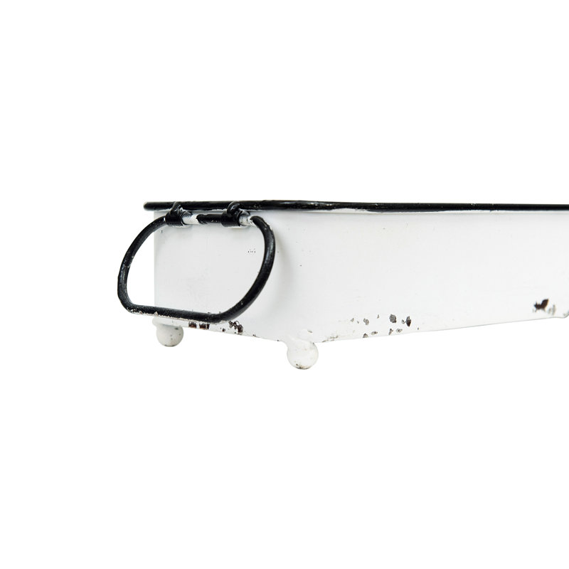 Distressed White Metal Rectangular Tray with Handles