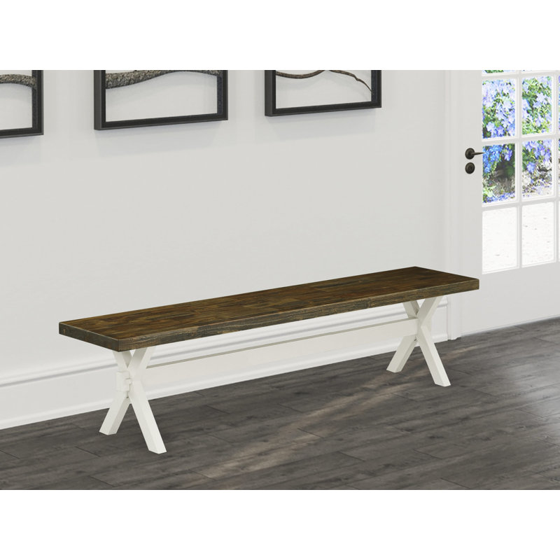 X-Style Modern Dining Bench with Wooden Seat, Linen White (Off-White) Finish., 18" H x 15" W x 72" D