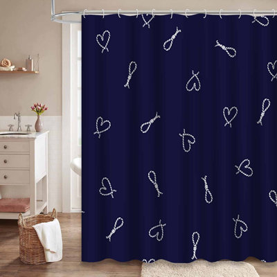Seamless Heart Shape Fashion Blue Shower Curtain with 12 Hooks