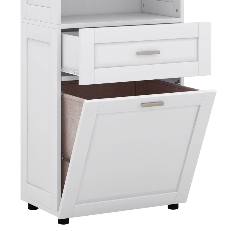 Laundry Cabinet With Tilt Out Laundry Hamper And Drawer, Wood Tall Bathroom Storage Cabinet With Doors And Adjustable Shelves, Freestanding