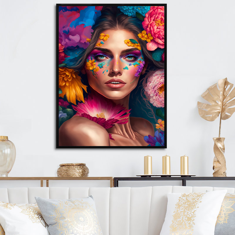 «Floral Sensual Woman Portrait IV», impression sur toile, H 20 po x l 12 po x P 1 po, Toile avec cadre flottant noir