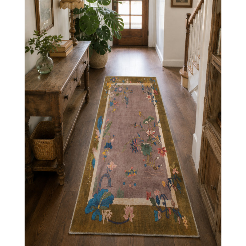 Tapis décoratif floral brun tissé, Rectangle 2 pi 8 po x 5 pi