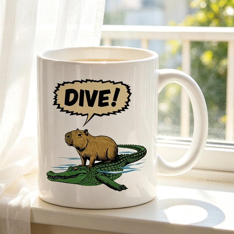 1pc Funny Dive! Capybara Riding Crocodile Comic Cape Cod style with Dive! Logo Ceramic Coffee Mug Coffee Cup Tea Mug Christmas Gift Office can hold Tea Milk.