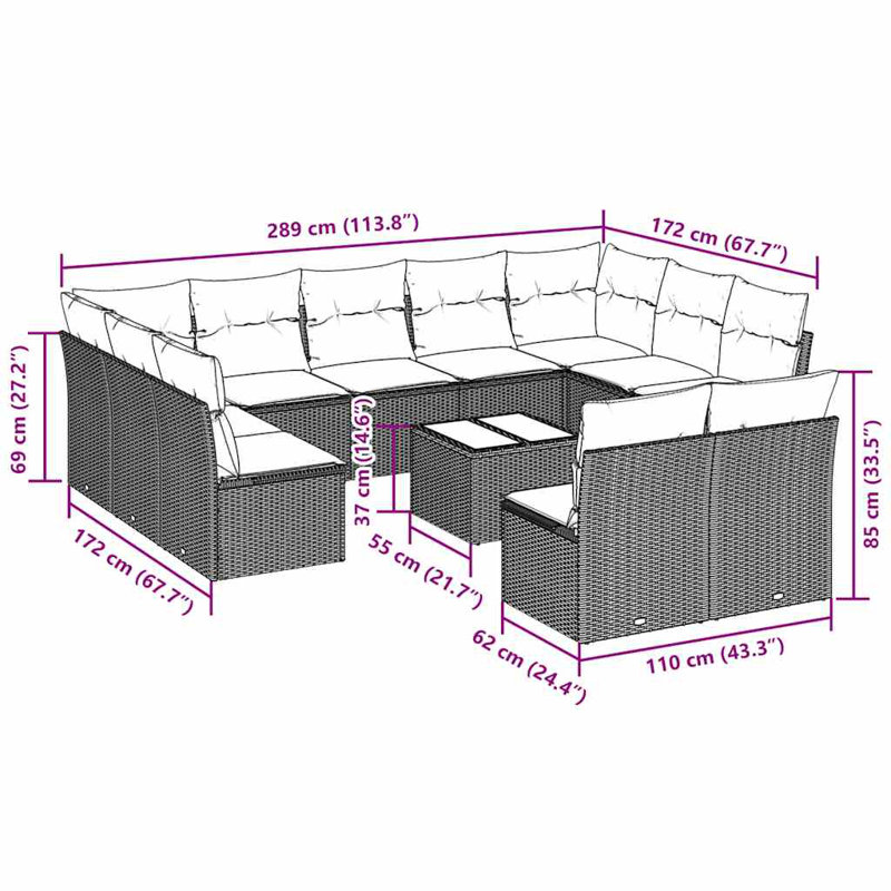  Ensemble de canapé de jardin en rotin PE gris clair et gris foncé