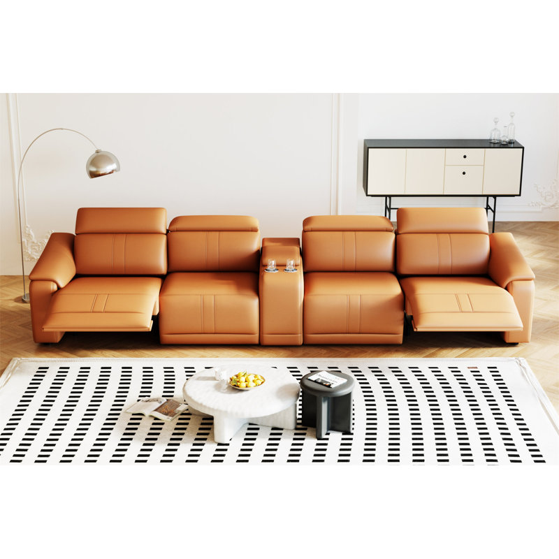 Canapé modulaire en cuir 5 pièces avec 2 porte-gobelets et canapé modulaire confortable pour le salon, Orange