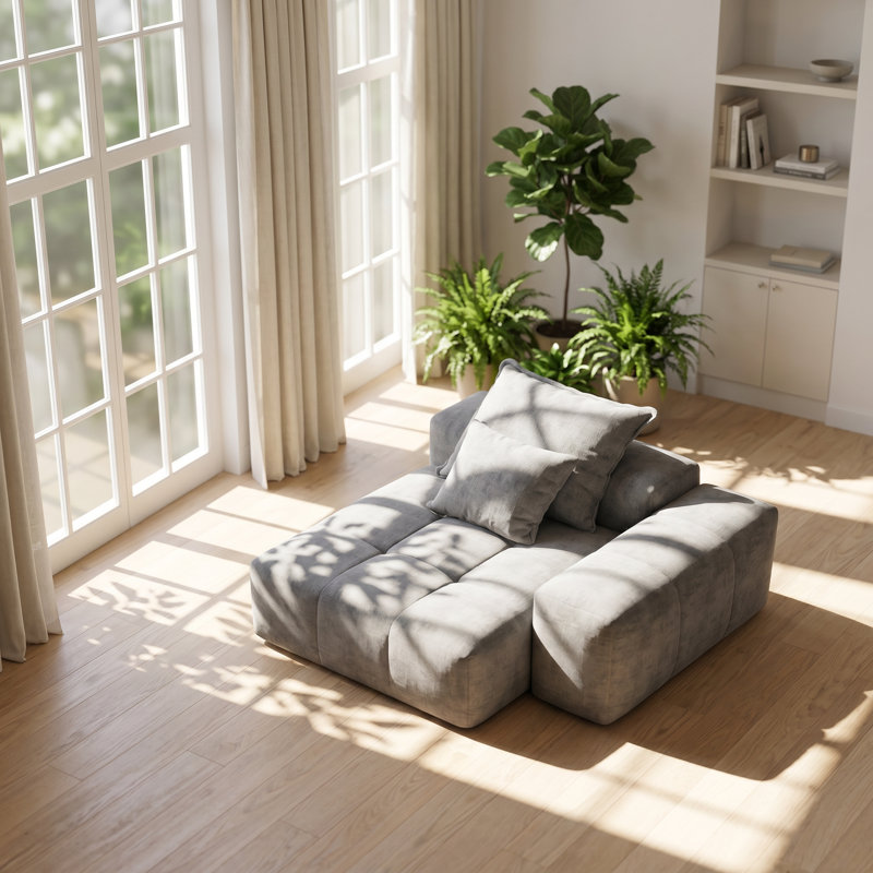 Canapé modulaire moderne en chenille étincelante capitonnée l 56,7 po x P 56,7 po x H 25,6 po, Chenille, Gray