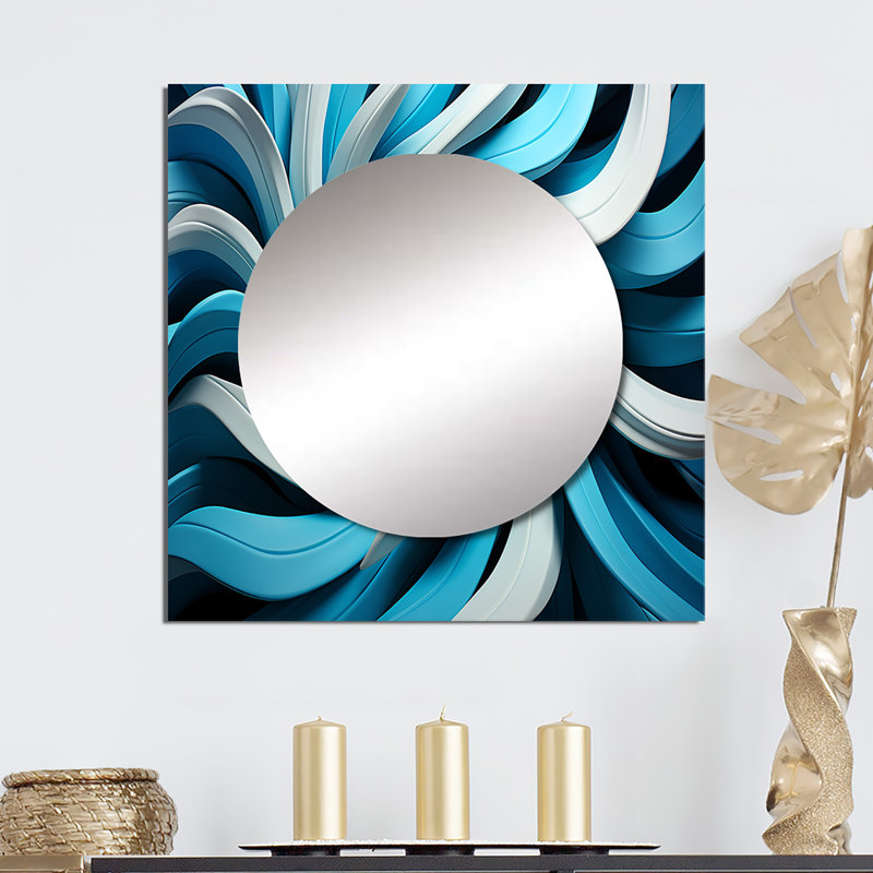 Op Art Blue Focus VII - Modern Square Mirror Wall Art For Bathroom, 23" x 23"