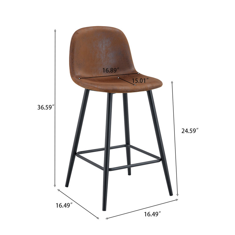 Ensemble de 2 tabourets de bar modernes en tissu avec dossier, pieds en métal et repose-pieds, Brun