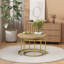 27.6in Nesting Coffee Table Set of 2, Round Coffee Table Wood Marble Pattern Top with Sturdy Metal Frame, End Table Side Tables for Living Room Bedroom Balcony Yard (Brown)