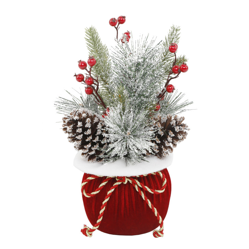 Arbre de Noël 12,5 po H vert / blanc / rouge floqué / givré