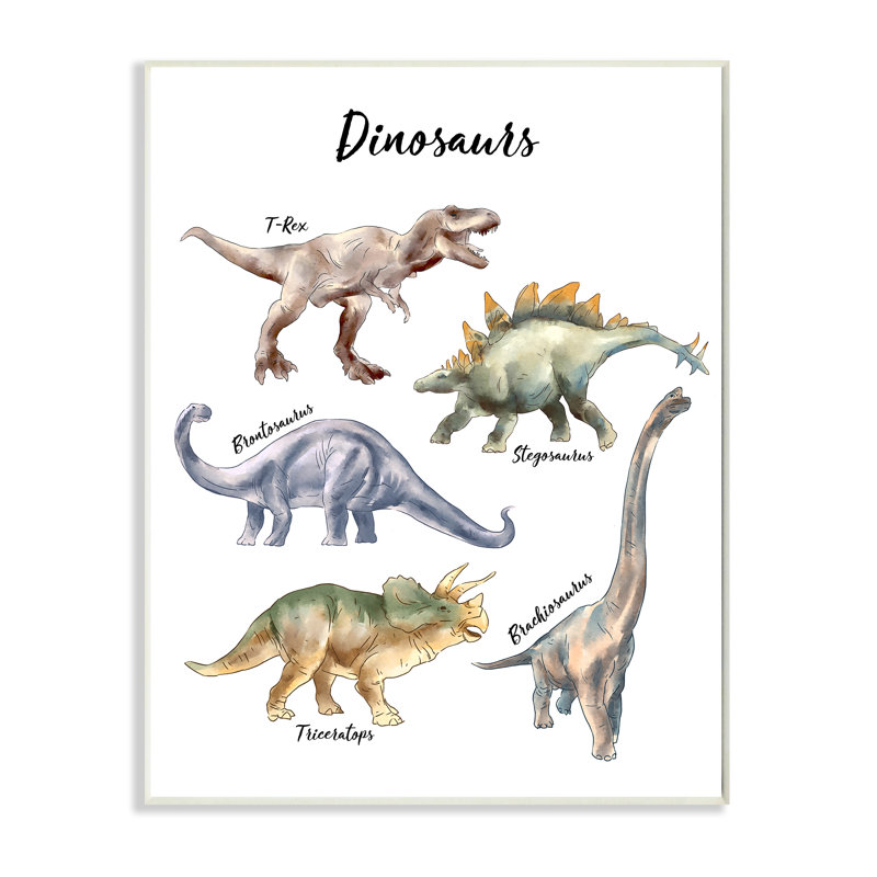 Illustration amusante d'une aquarelle de dinosaure, H 19 po x l 13 po x P 0,5 po, Plaque murale