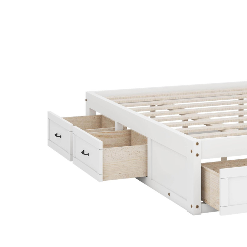Grand lit plateforme avec tiroirs, Blanc antique