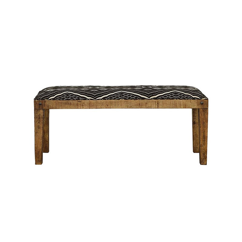 Banc rembourré noir et blanc 46 po x 16,00 po x 18 po, tissu, 1 pièce, banc rembourré, noir, assise rembourrée
