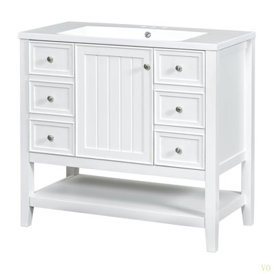36" Bathroom Vanity With Sink, One Cabinet And Three Drawers, Solid Wood And MDF Board