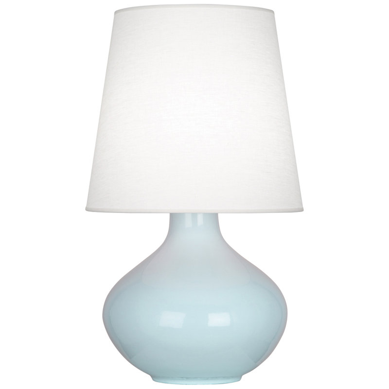 June Ceramic Table Lamp, Oyster Linen, Baby Blue
