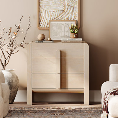 31.5"Wide Wood 3-Drawer File Cabinet, Curved Profile Design, Mid Century Modern Office Storage Cabinet For Study Room, Living Room by WAMPAT