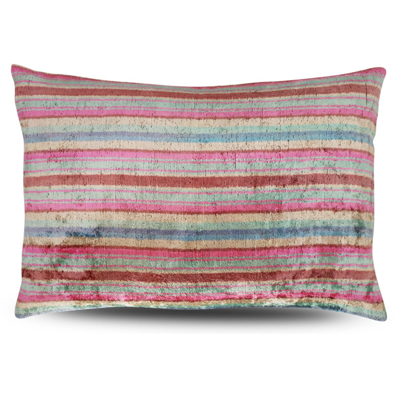  Geometric Throw Pillow, Green/Pink/Red, 16" x 24", Rectangular