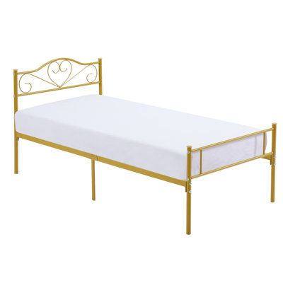 Ensemble de 2 cadres de lit simple dorés, cadres de lit plateforme en métal moderne glam avec tête de lit et pied de lit romantique, lattes en acier robustes, aucun sommier nécessaire, rangement sous le lit, livraison dans une boîte pour chambre de fille, chambre d'amis, Airbnb
