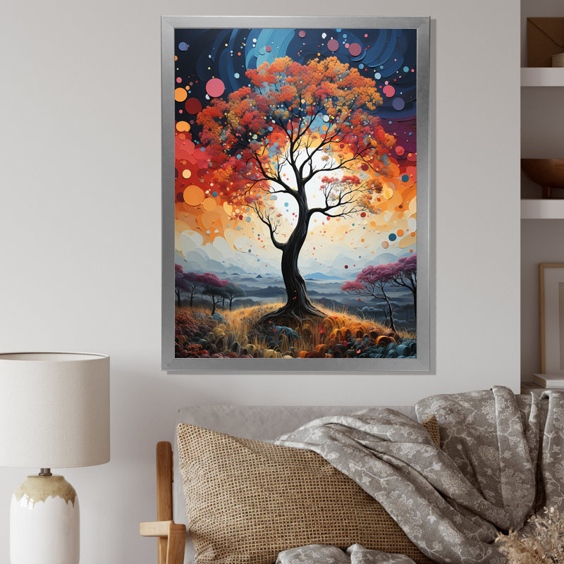 Abstraction colorée «Baobab Tree I», art mural sur toile, Cadre simple argenté, H 32 po x l 16 po