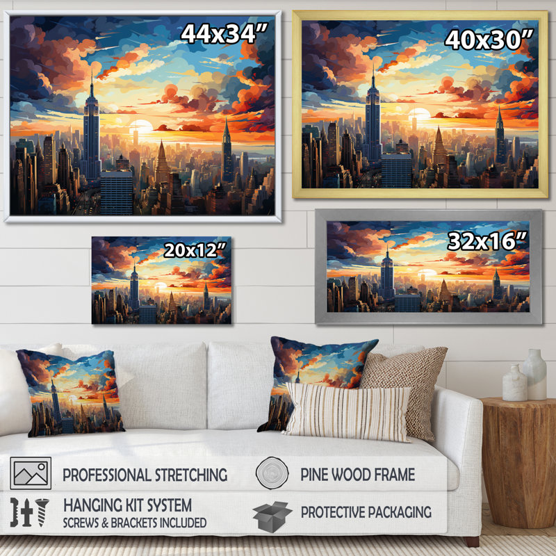 Pop Art New York IV, reproduction d'art sur toile, H 24 po x l 32 po x P 1 po, Cadre flottant doré