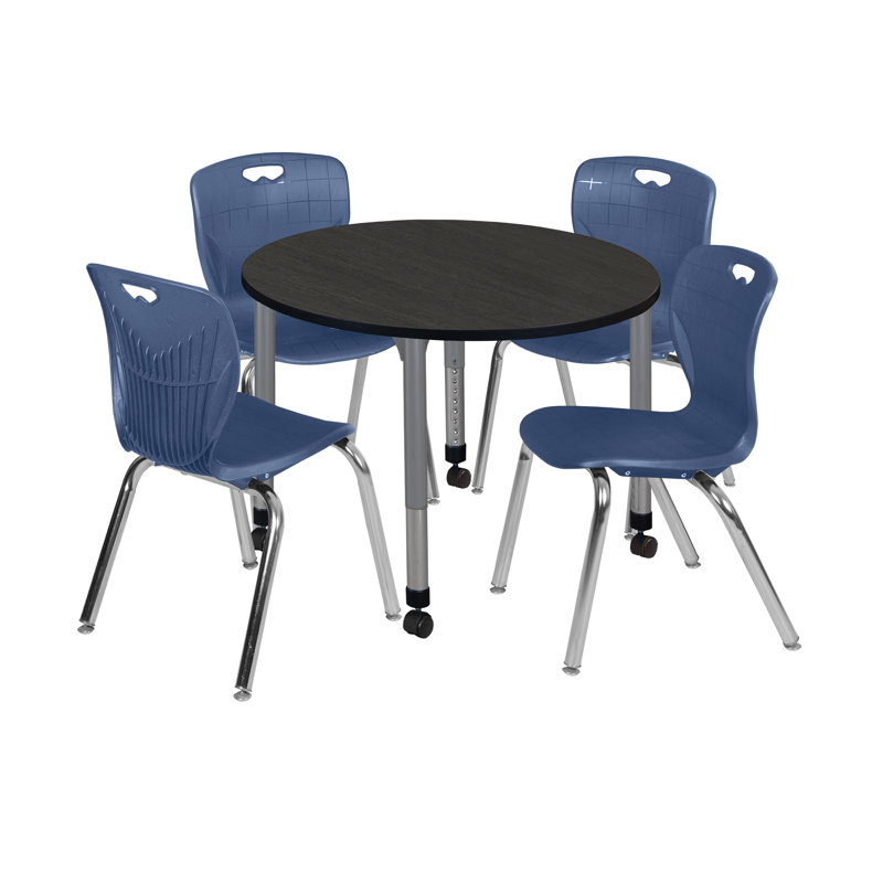 Table ronde Kee, Gris / Chrome, H 34 po x L 42 po x l 42 po, Bleu