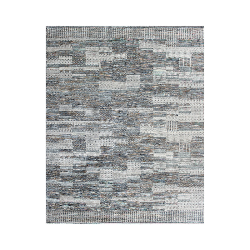Tapis marocain rectangulaire à poils longs en laine beige / gris / brun, Rectangle 12 pi x 15 pi